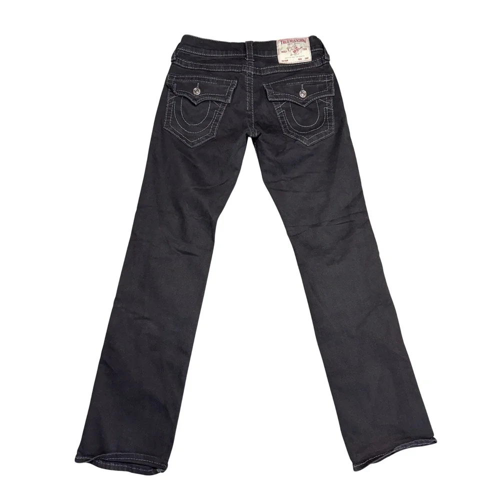 True Religion Ricky Relaxed Straight Black Jeans Contrast Stitch Size 29 Mens